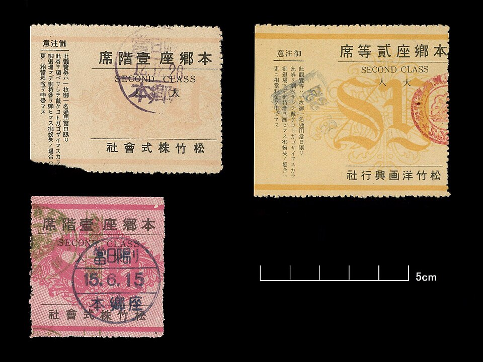 Admission ticket stubs close-up