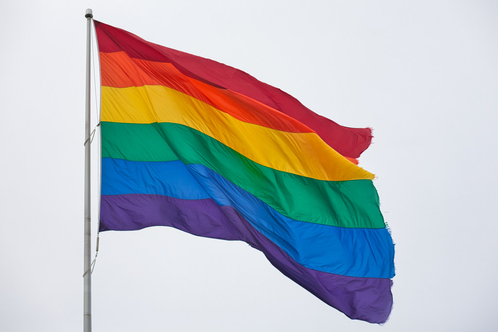 Rainbow flag fabric waving
