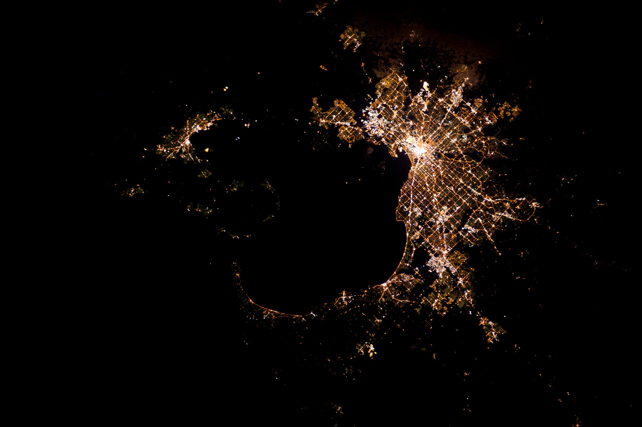 World map with connected lights at night