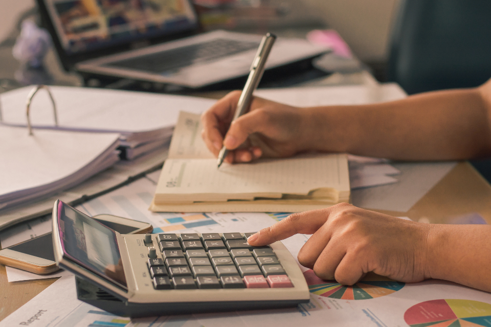 Accounting desk with invoices