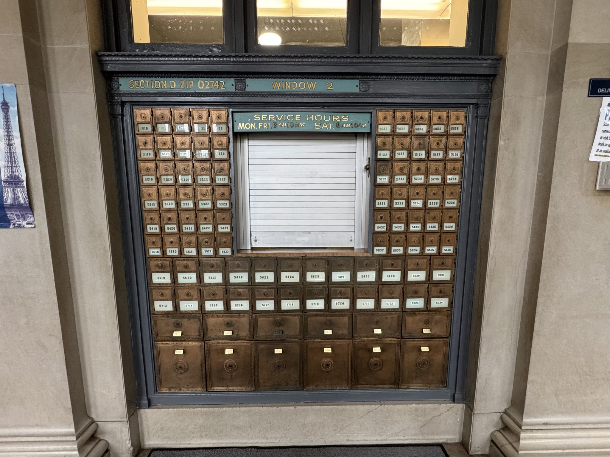 Rows of mail pigeonholes