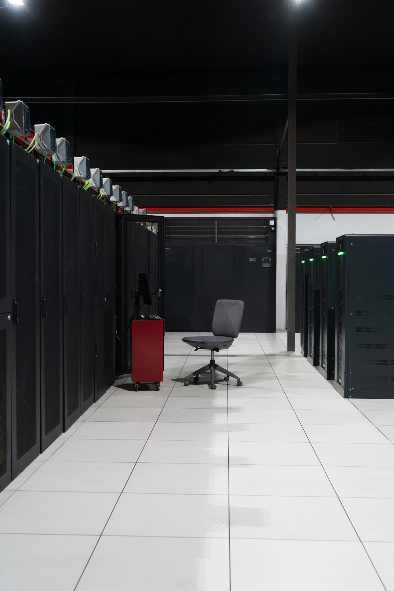 Server room aisle in blue light