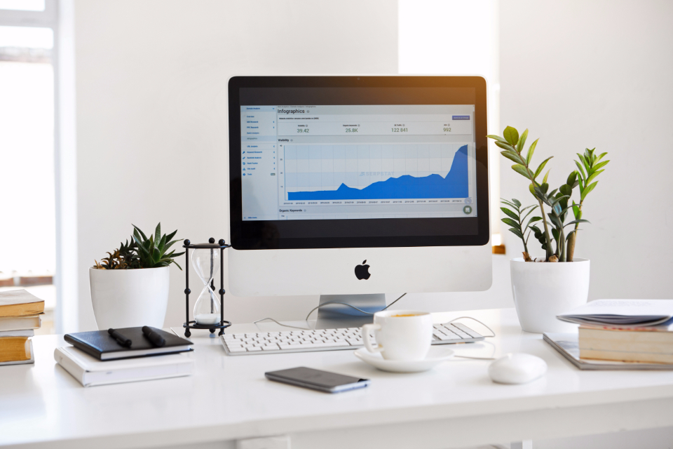 Business analytics dashboard on a screen