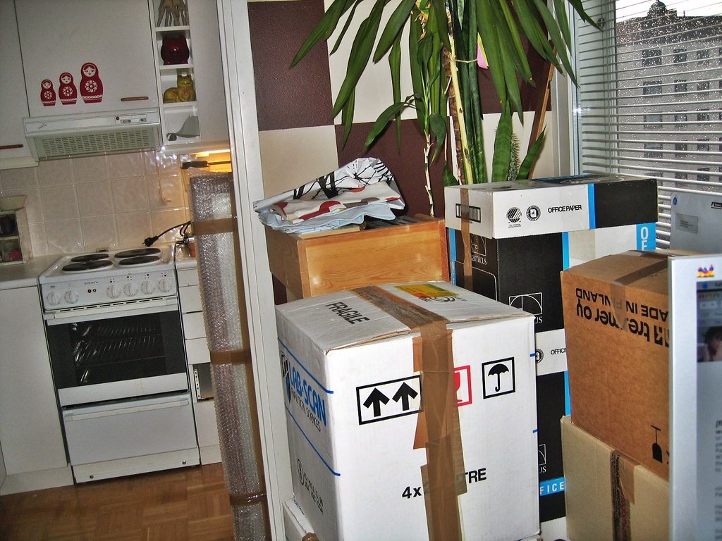 Packed boxes staged for a move-in