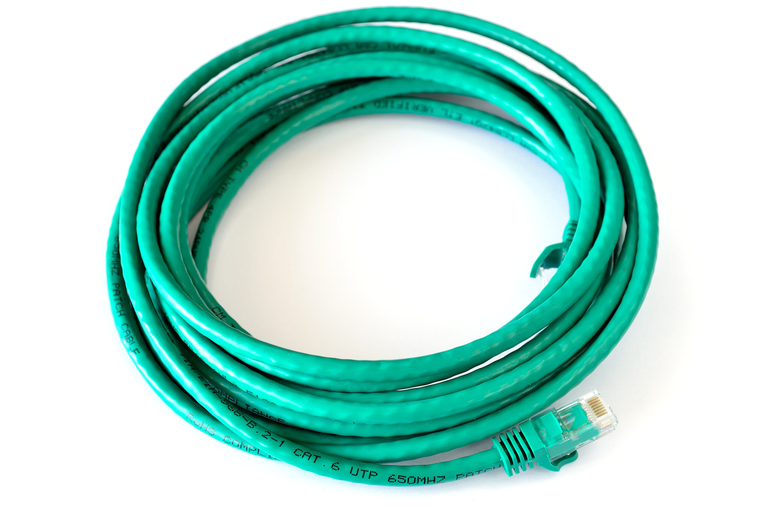 Coiled green ethernet patch cable