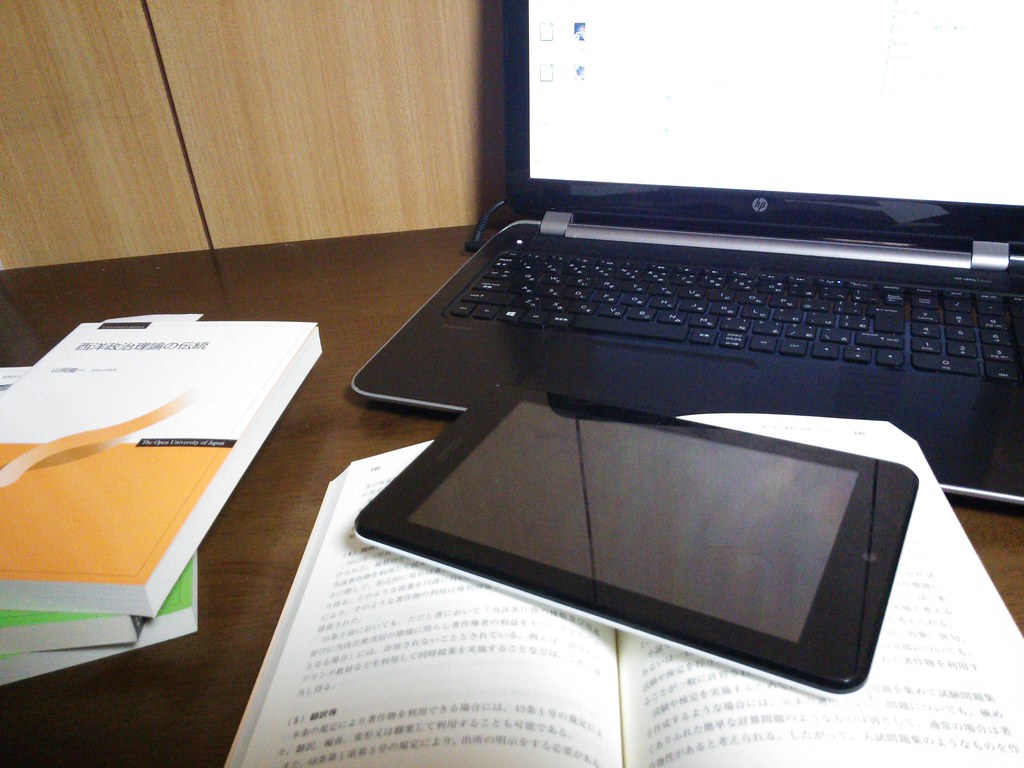 Laptop on an office desk showing documents
