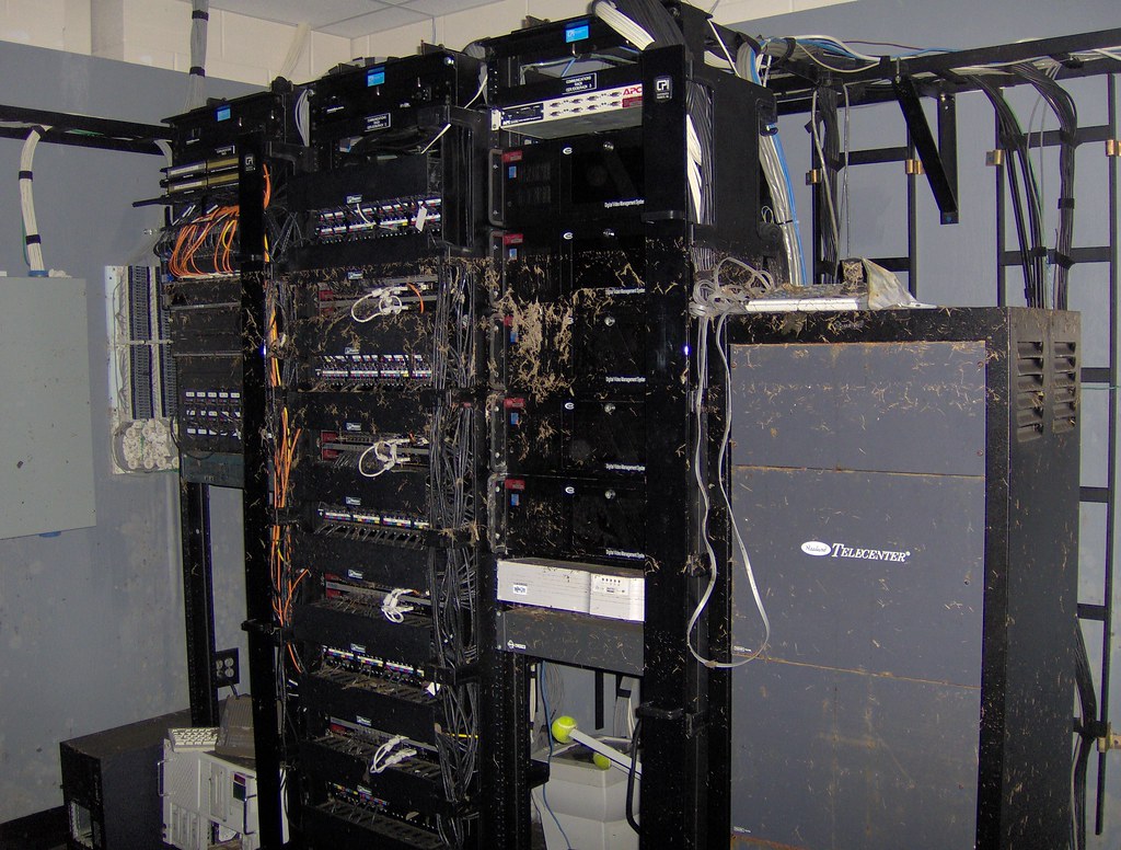 Physical server rack in a datacenter
