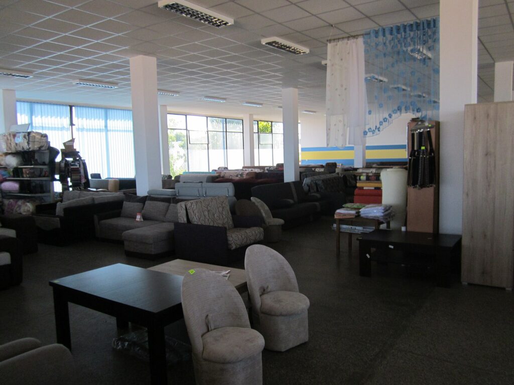Furniture showroom interior with sofas