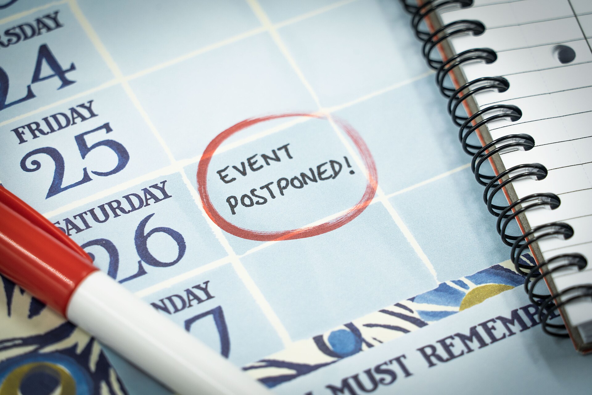 Event Postponed Marked On Calendar