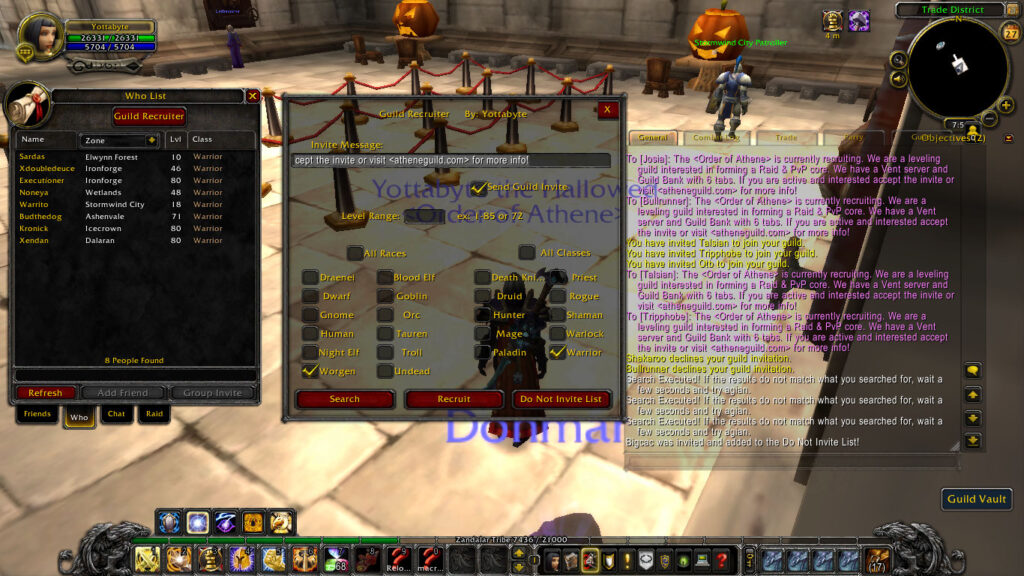 The Guild Recruiter addon interface running in-game